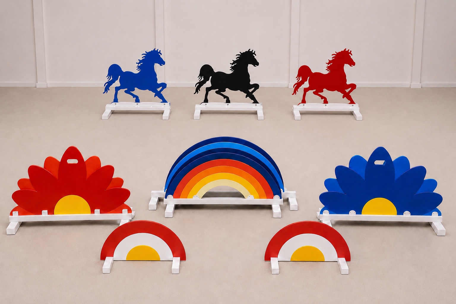 A collection of Pro Horse standing fillers in horse, rainbow and flower designs on white aluminium bases