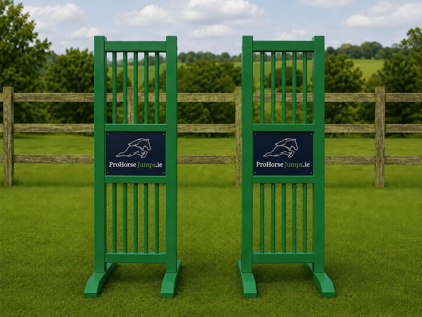 Green Logo Stands — pair of aluminium jump wings