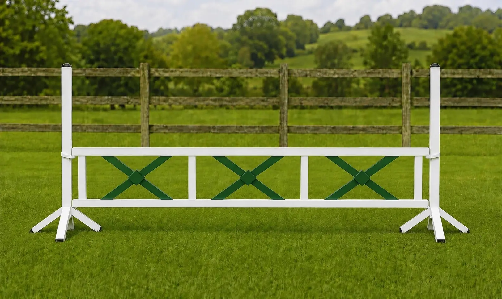 ProHorseJumps gallery — Green cross-lattice hanging gate